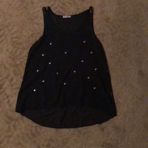 Black sheer tank top with silver stars
